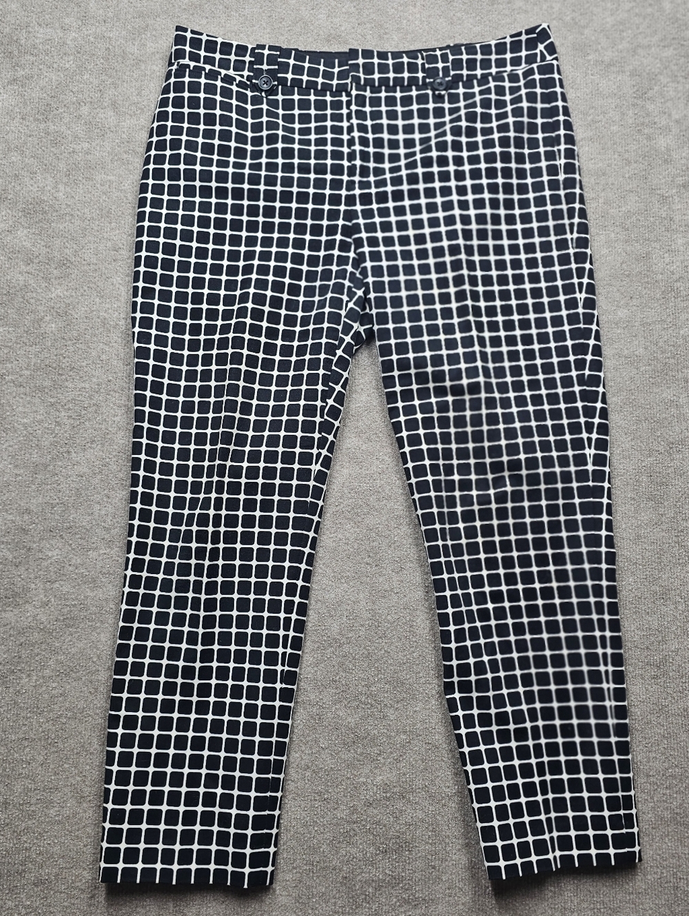 Banana Republic Size 12 Cotton Blend Grid Print Ankle Pants Slim Fit